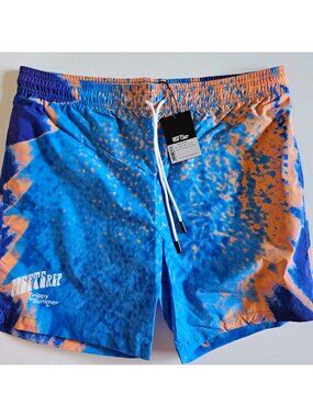 NWT MSFTSrep Trippy Summer Swim Trunks Shorts Blue Orange Men's Medium